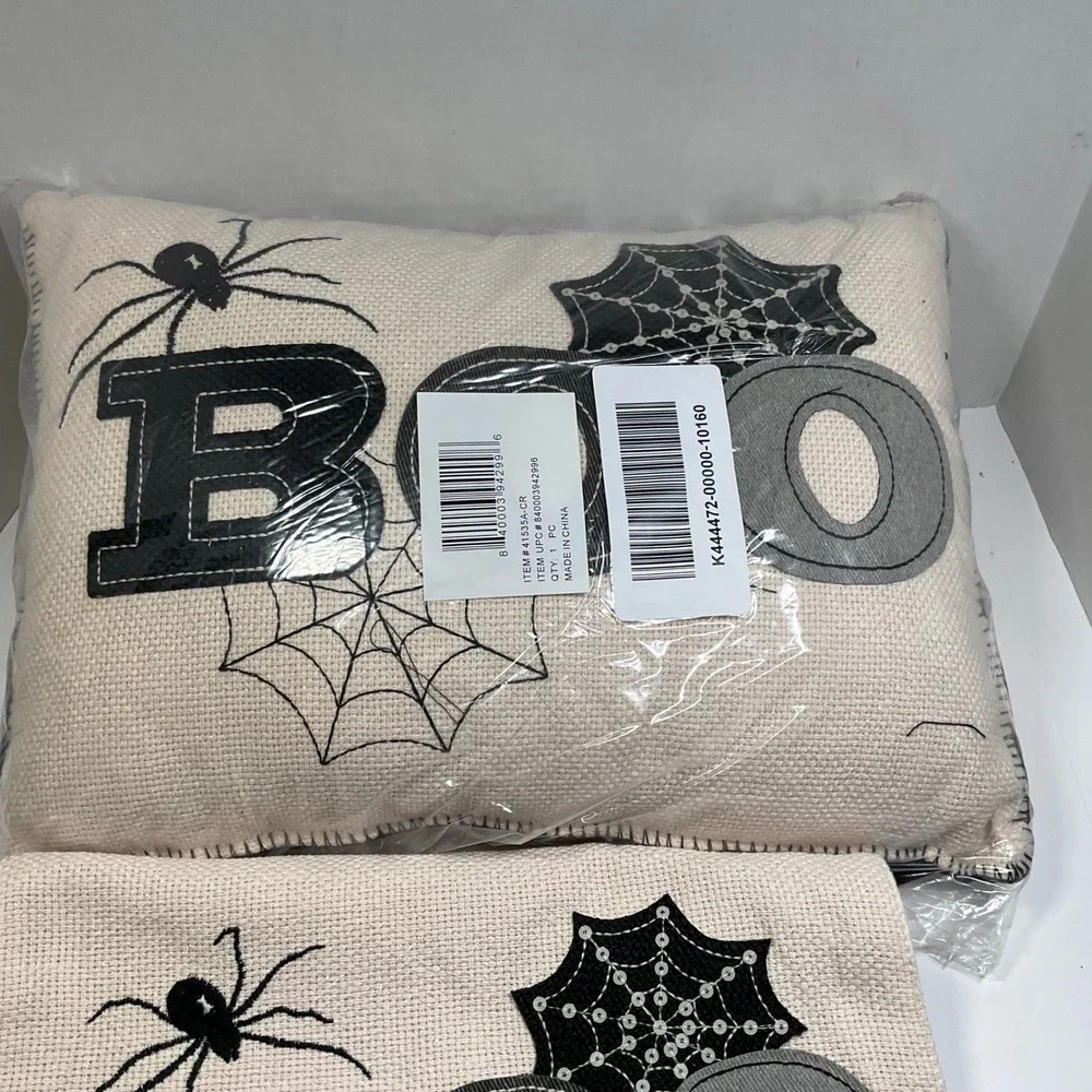 K&K interiors Boo Decorative Pillow & runner Spider Web Halloween Cream Black 1